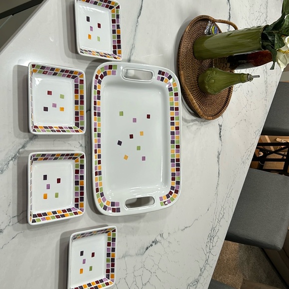 Pampered Chef “Simple Additions” Serving Tray/Platter + 4 Matching Plates - Picture 1 of 8